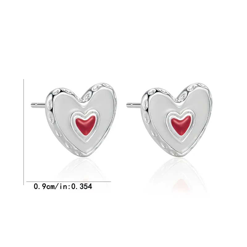 92.5 Sterling Silver Red Heart Stud