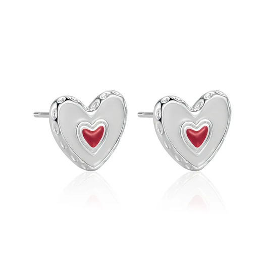 92.5 Sterling Silver Red Heart Stud