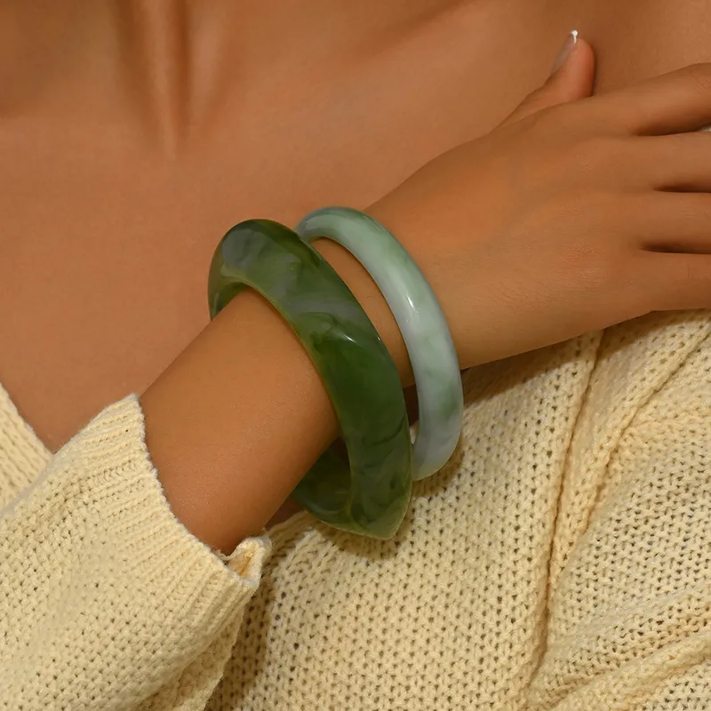 Tasty Tones Acrylic Bangle Set- Green, Purple and Brown