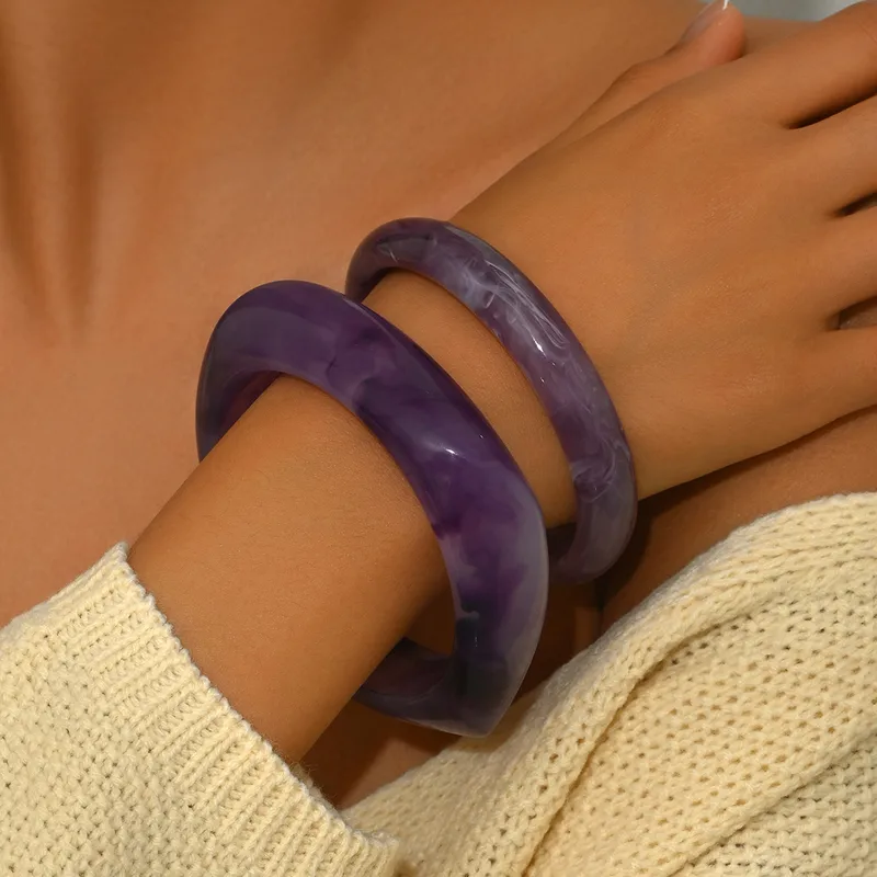 Tasty Tones Acrylic Bangle Set- Green, Purple and Brown