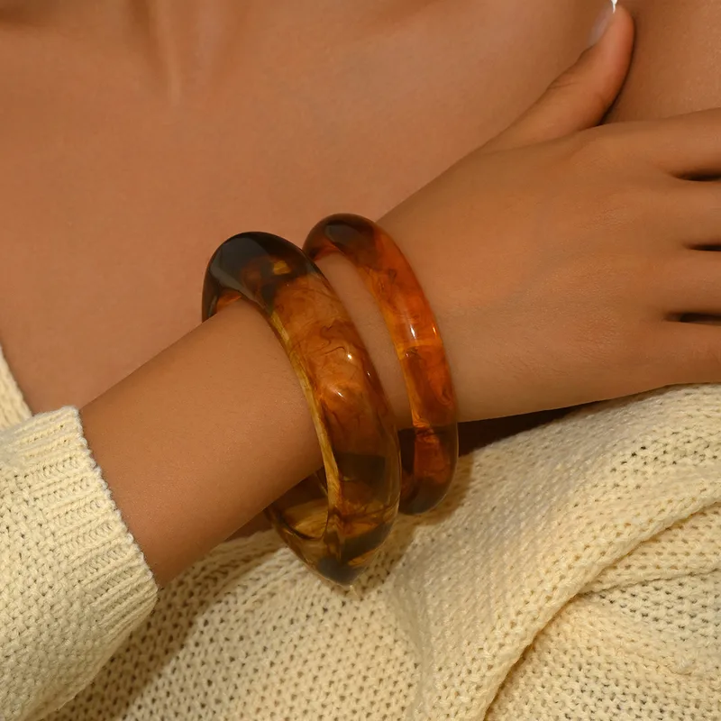 Tasty Tones Acrylic Bangle Set- Green, Purple and Brown