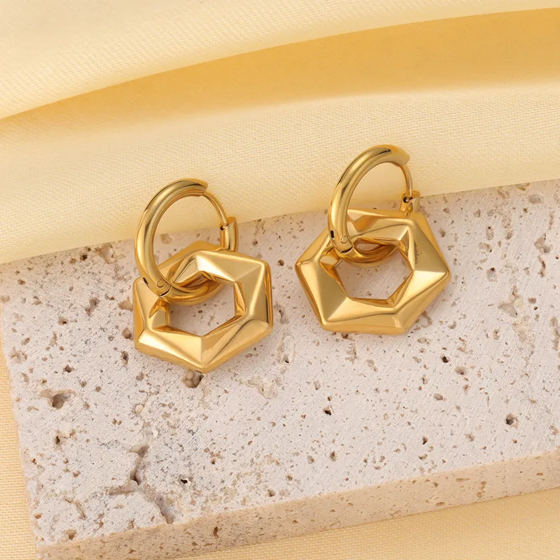 Golden Hexagon Earring