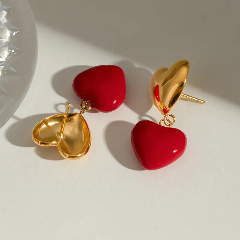 18K Real Gold Plated Love Drop Earrings