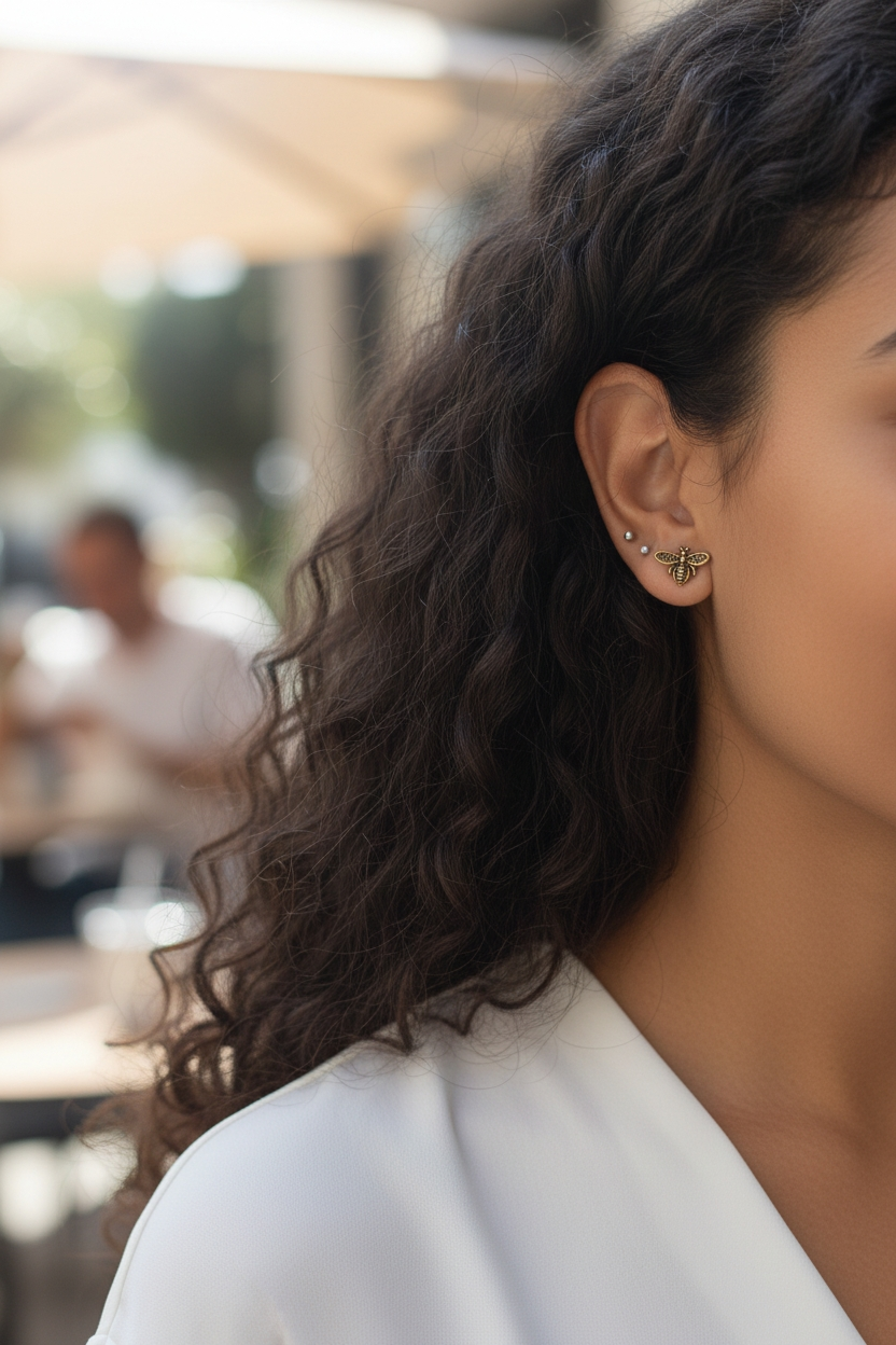 18K Gold Plated Bee Mine Pearl Studs