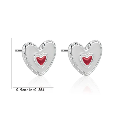 92.5 Sterling Silver Red Heart Stud
