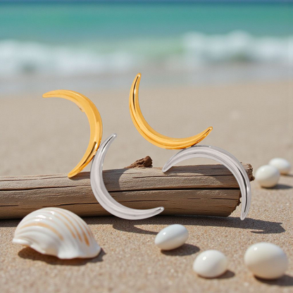 Mixed Metal Half Moon Earrings