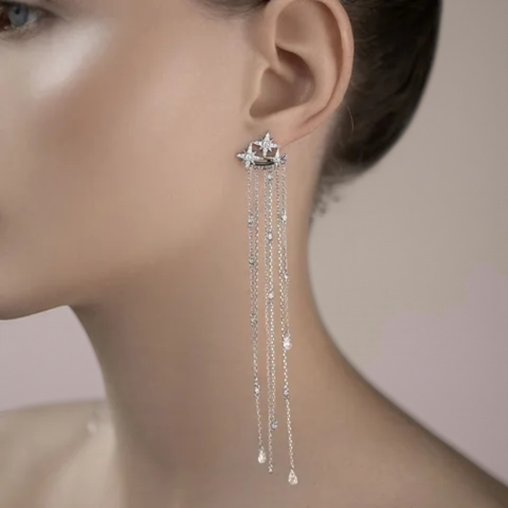 92.5 Sterling Silver Designer Sparkling Chandlier Earrings