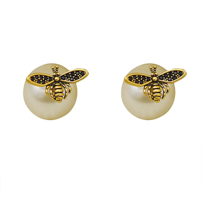 18K Gold Plated Bee Mine Pearl Studs