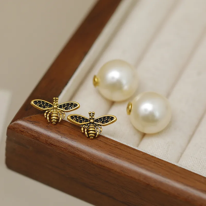 18K Gold Plated Bee Mine Pearl Studs