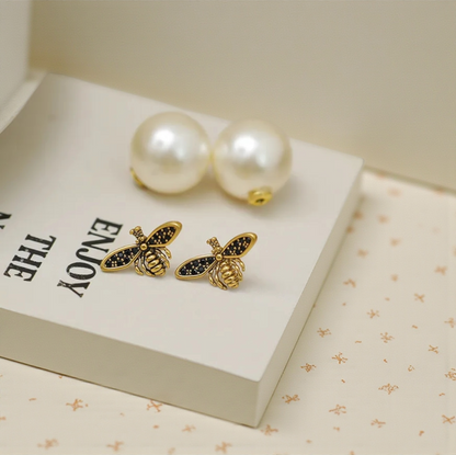 18K Gold Plated Bee Mine Pearl Studs