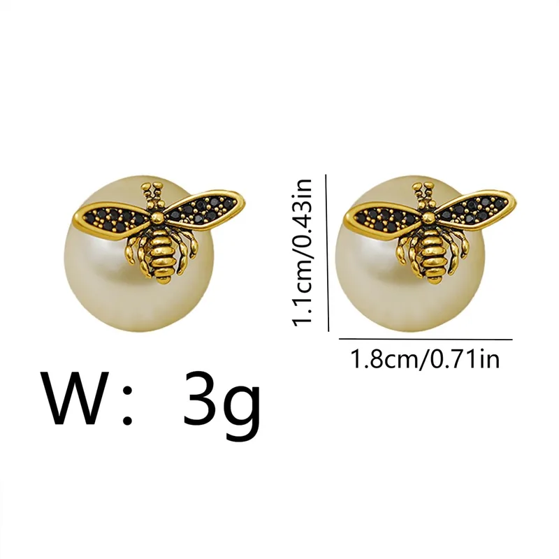 18K Gold Plated Bee Mine Pearl Studs