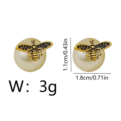 18K Gold Plated Bee Mine Pearl Studs