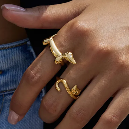 18 K Gold Plated - Dog and Cat Ring Set