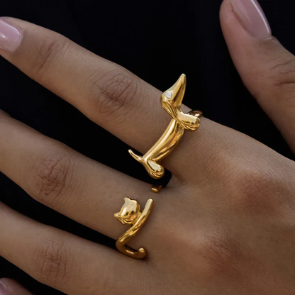 18 K Gold Plated - Dog and Cat Ring Set