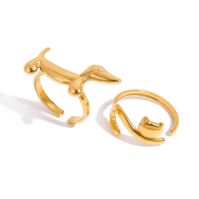 18 K Gold Plated - Dog and Cat Ring Set