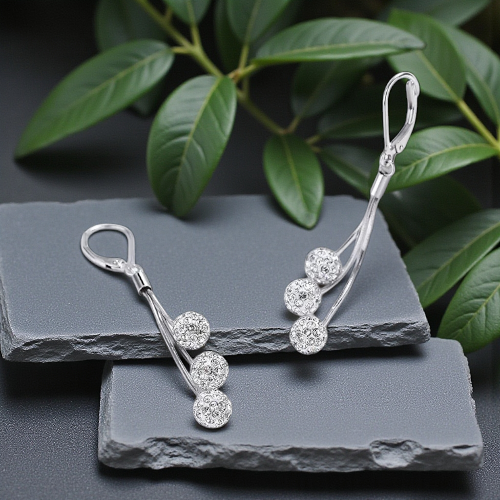 92.5 Sterling Silver Shining Balls Earrings