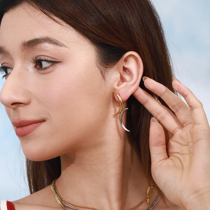 Mixed Metal Half Moon Earrings
