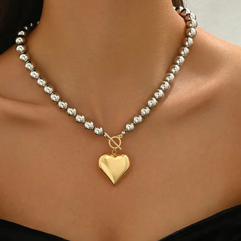 Mixed Metal Chunky Heart Necklace