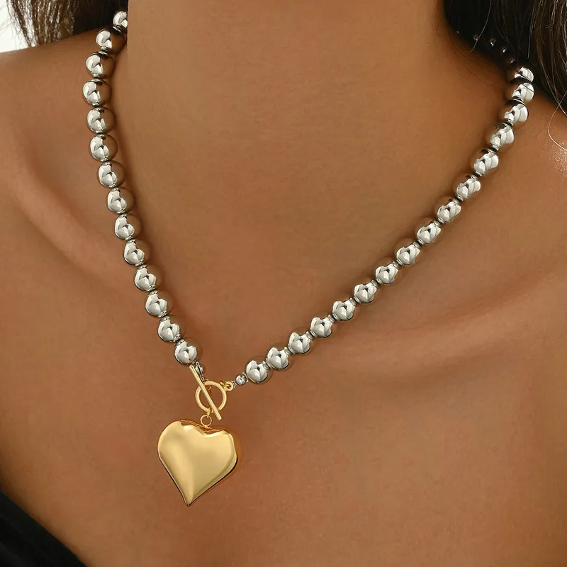 Mixed Metal Chunky Heart Necklace