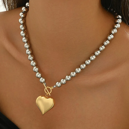 Mixed Metal Chunky Heart Necklace