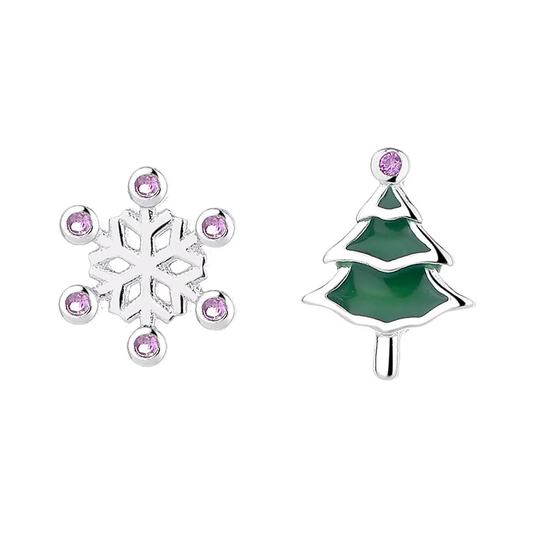 92.5 Sterling Silver Merry Mismatch Christmas Studs