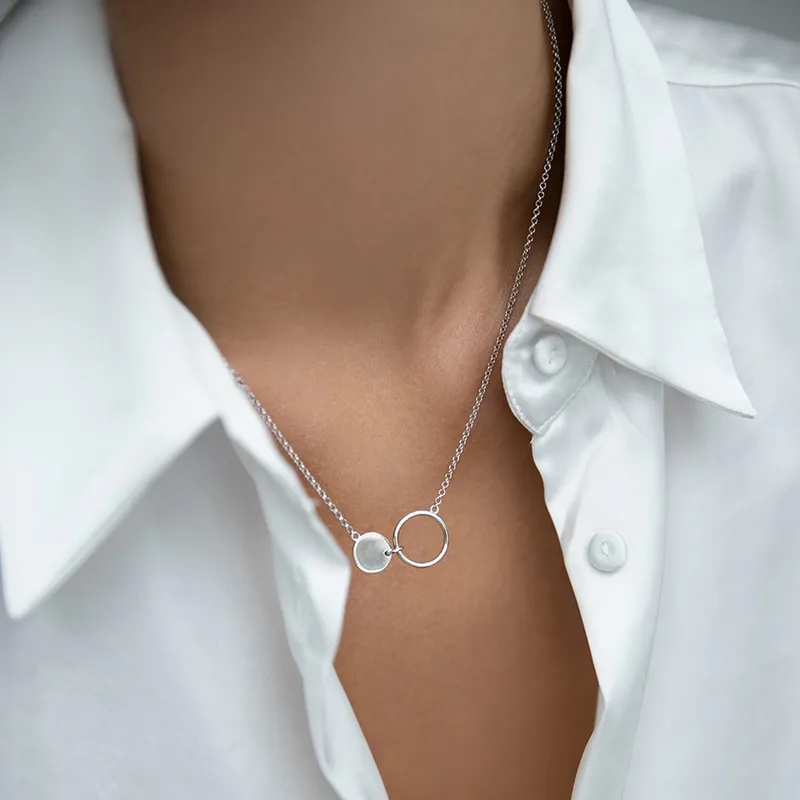 Minimalist Dual Disc Silver Chain – 92.5 Sterling Silver Necklace