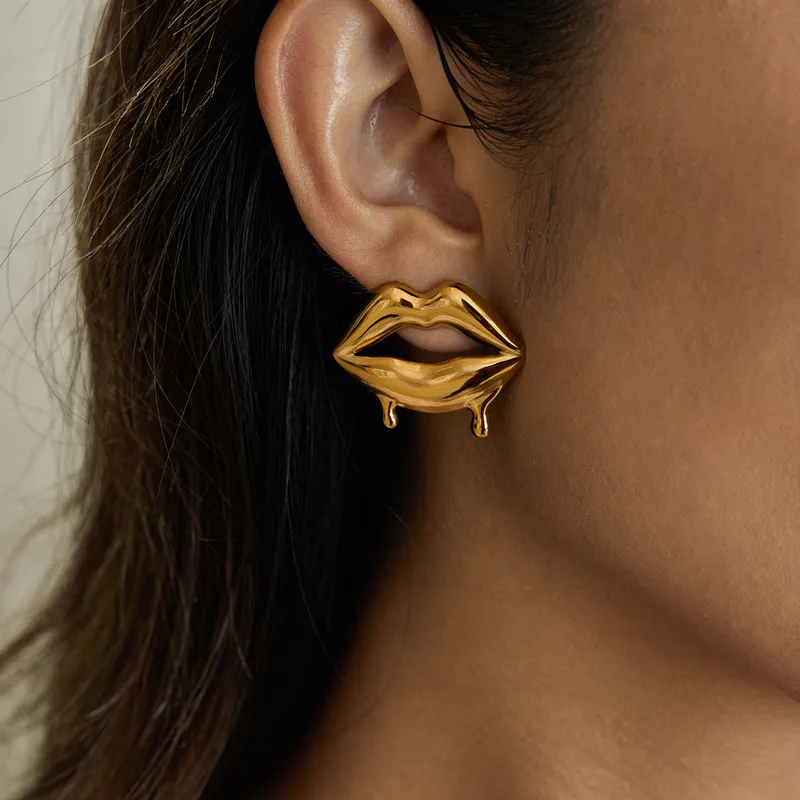 18K Gold Plated Lusty Lips Earrings