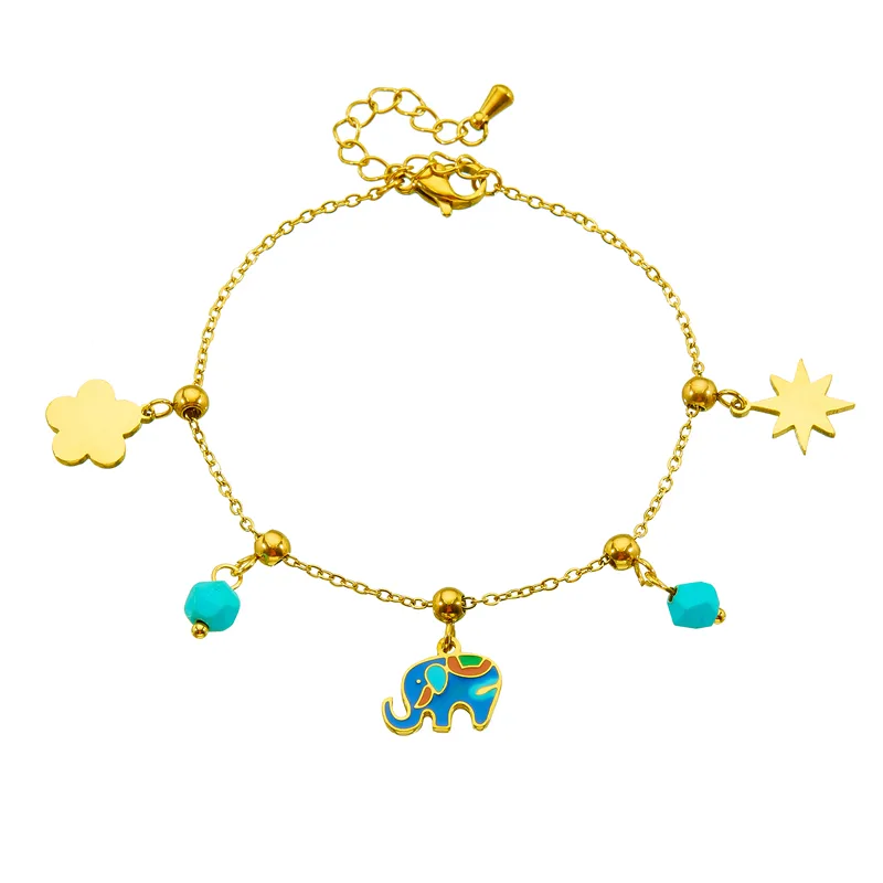 18 K Gold Plated Elephant Charms Bracelet