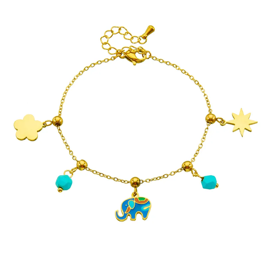 18 K Gold Plated Elephant Charms Bracelet