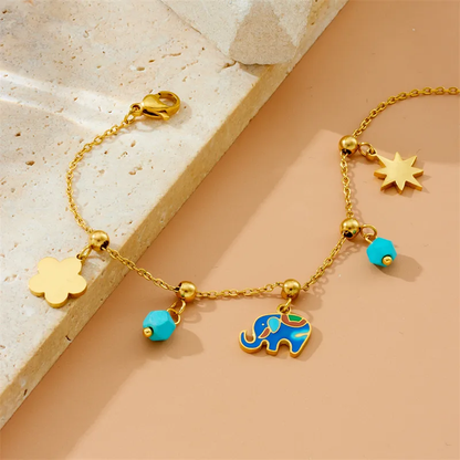 18 K Gold Plated Elephant Charms Bracelet