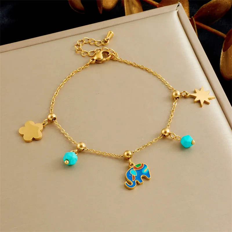 18 K Gold Plated Elephant Charms Bracelet