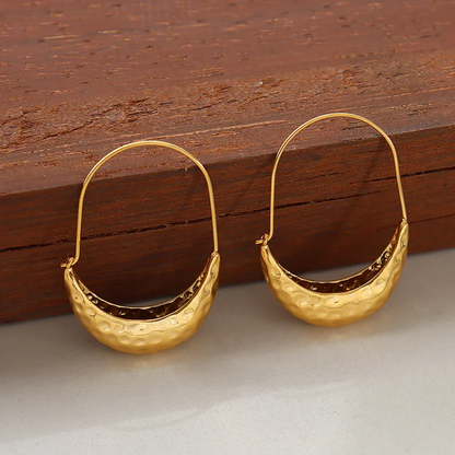 18 K Hammered Golden Crescent Earrings