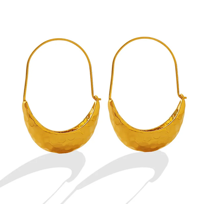 18 K Hammered Golden Crescent Earrings