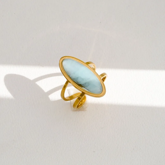 18K gold plated natural stone open ring by Urban Rani - hypoallergenic, nickel-free adjustable ring