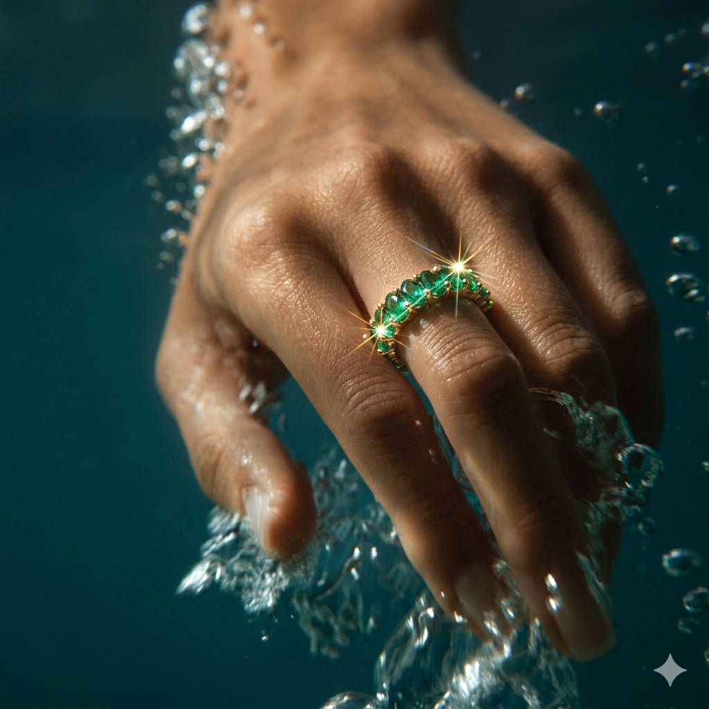18K Gold Plated Emerald Band Ring