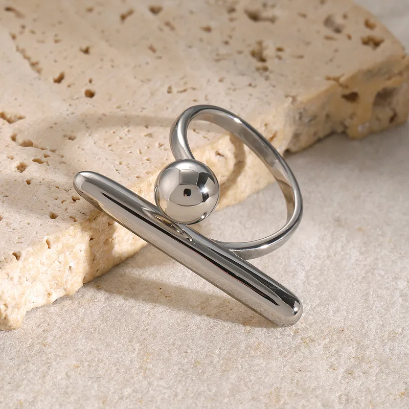 Close-up of geometric silver ring design – adjustable, tarnish-resistant everyday ring