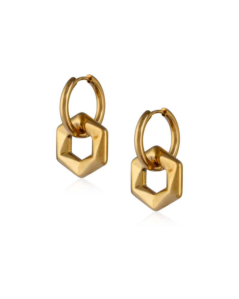 Golden Hexagon Earring