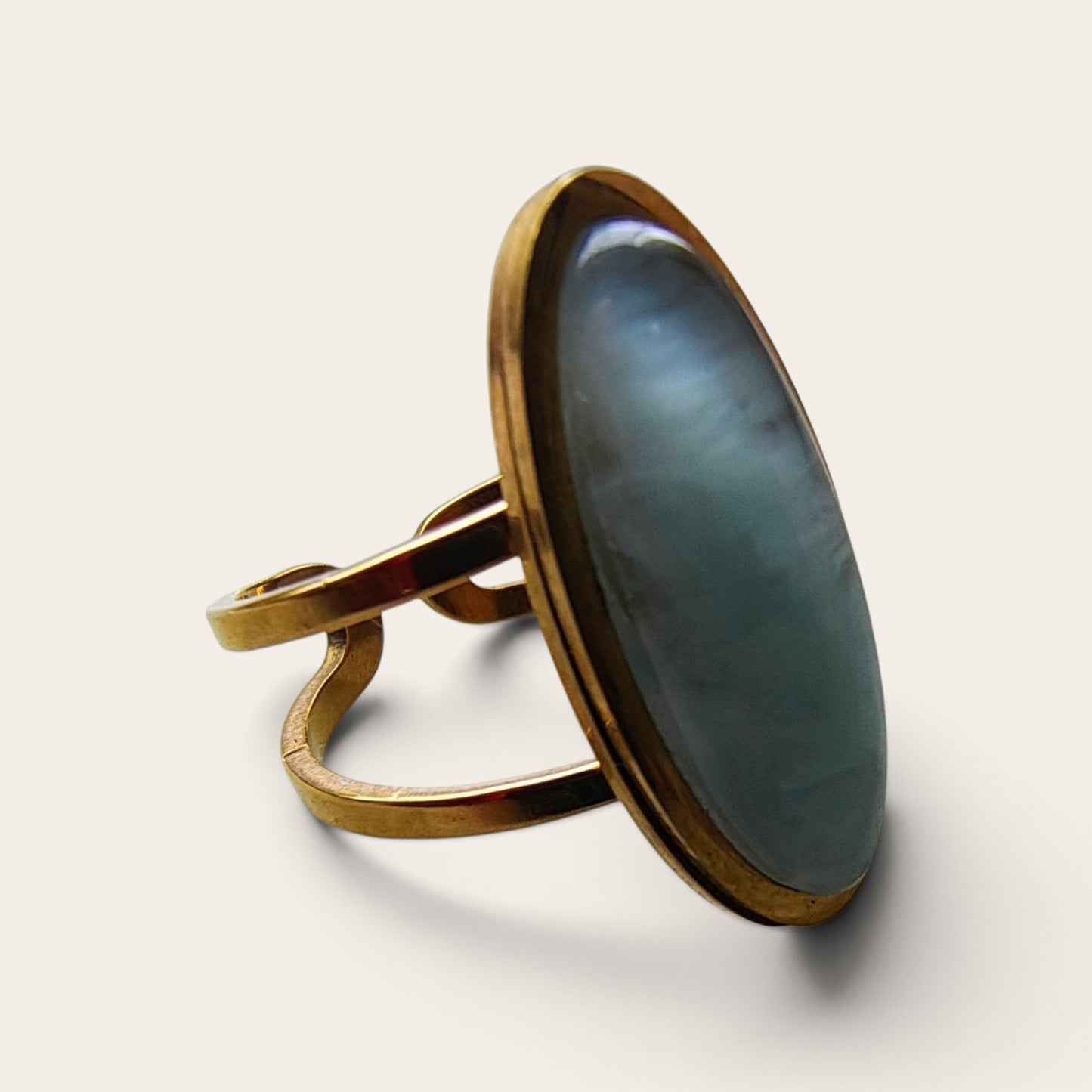 18K gold plated natural stone ring worn on hand - everyday stacking ring, nickel-free
