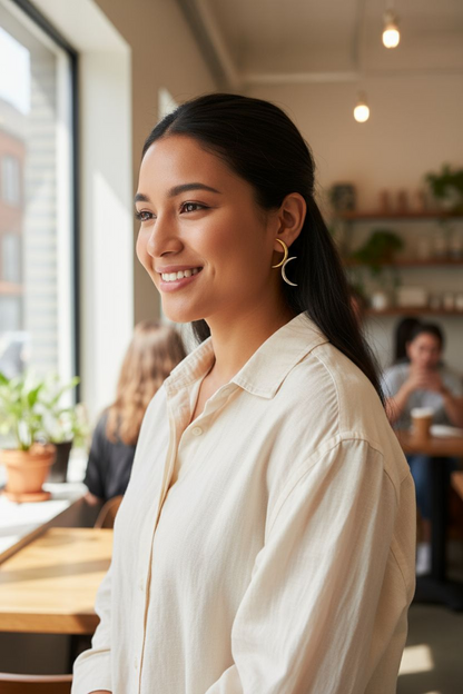 Mixed Metal Half Moon Earrings