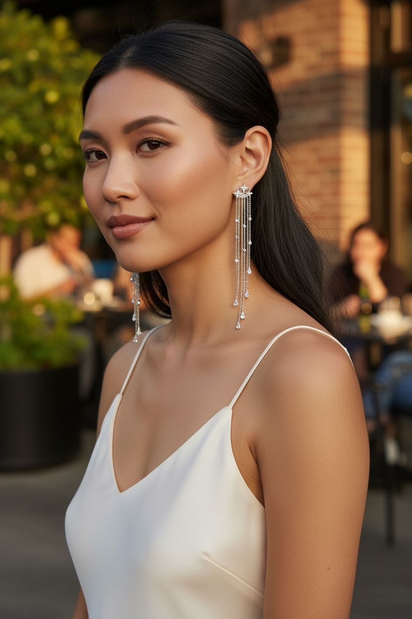 92.5 Sterling Silver Designer Sparkling Chandlier Earrings