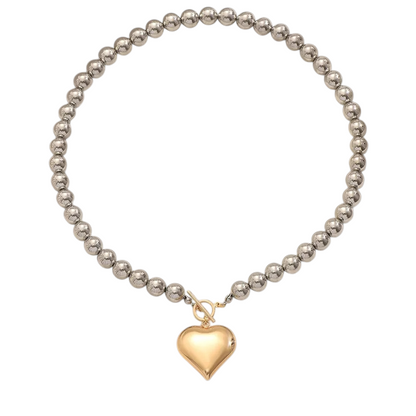 Mixed Metal Chunky Heart Necklace