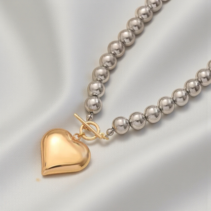 Mixed Metal Chunky Heart Necklace