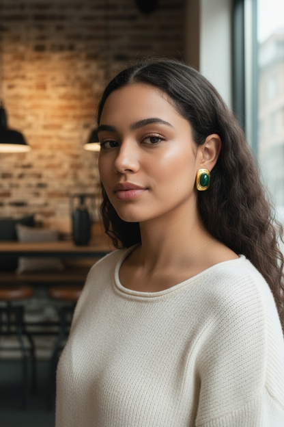 18K gold plated antique green earrings by Urban Rani - hypoallergenic, nickel-free statement earrings for sensitive ears