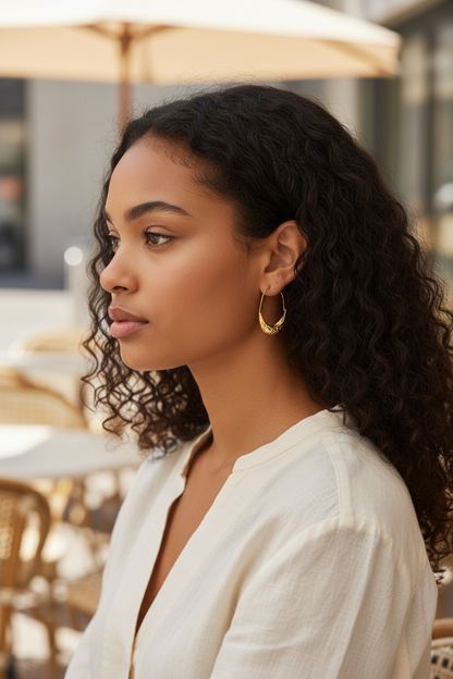 18 K Hammered Golden Crescent Earrings