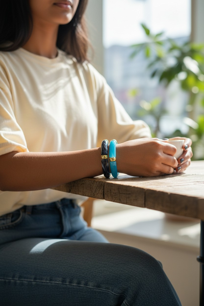 Blue and Black Stretchable Bangle Set