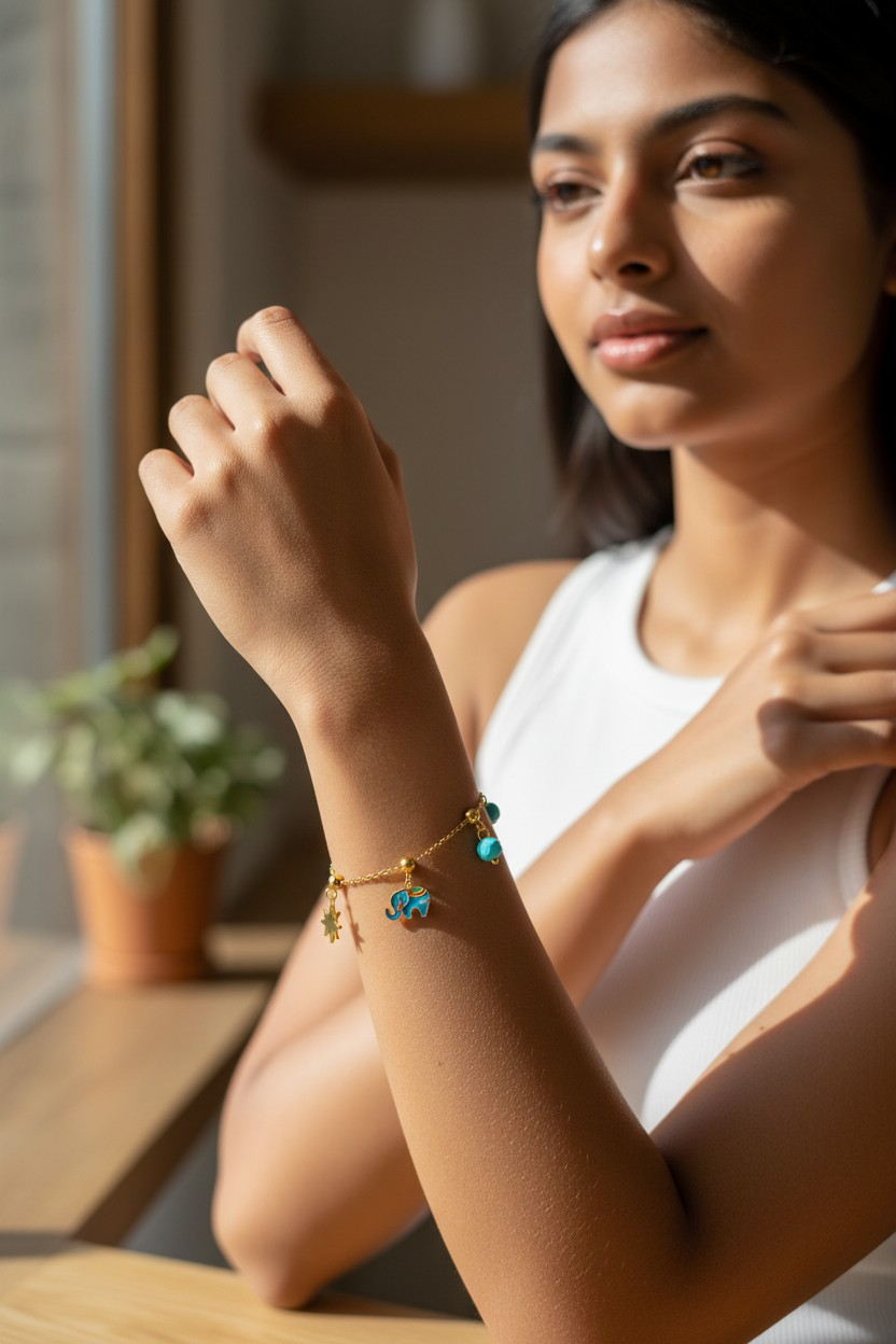 18 K Gold Plated Elephant Charms Bracelet