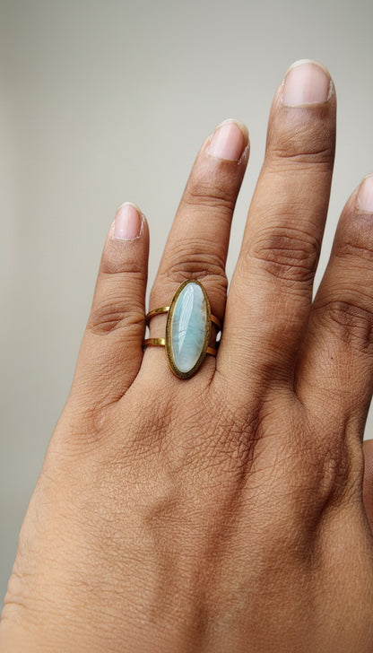 Gold plated natural stone open ring - close-up of stone setting and adjustable band