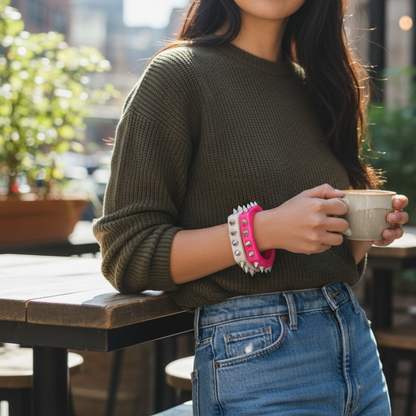 White and Pink Resin Bracelet Set