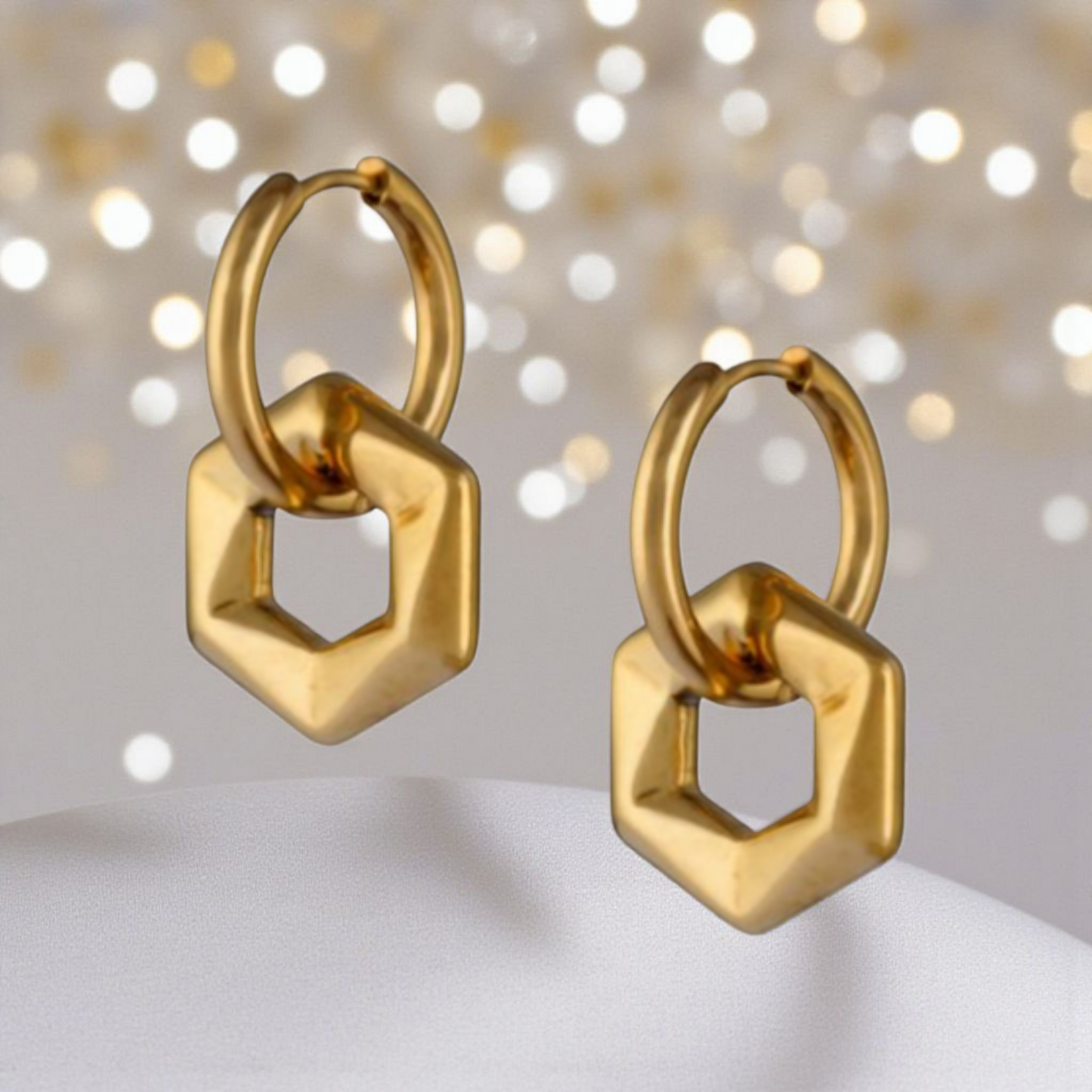 Golden Hexagon Earring