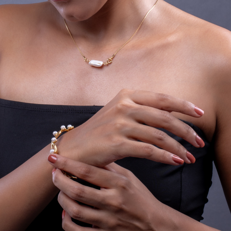 18K gold plated pearl studded bracelet by Urban Rani, nickel-free
